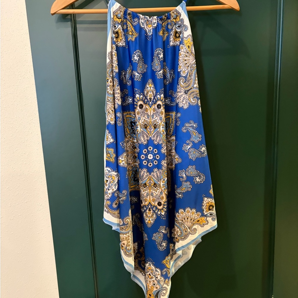Zara Blue Paisley Handkerchief Hem Scarf Tank Top NWT SZ XL